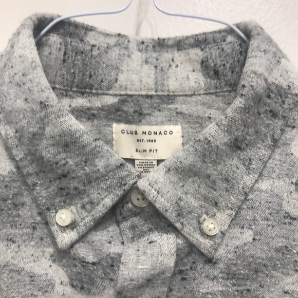 Club Monaco Men's Gray Slim Camo Donegal Shirt - Picture 3 of 7